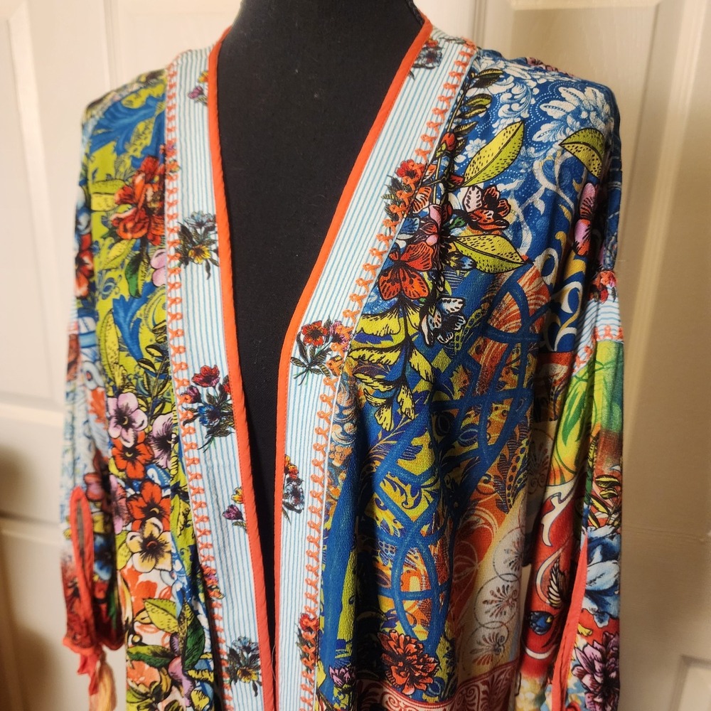 John Mark M Womens Boho Floral Embroidered Kimono Tunic Tassel Festival Concert - Picture 2 of 16